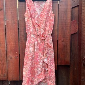 Apt. 9 Coral Camo Sleeveless Ruffle Hem V Neck Cinched Waste Small Short Dress